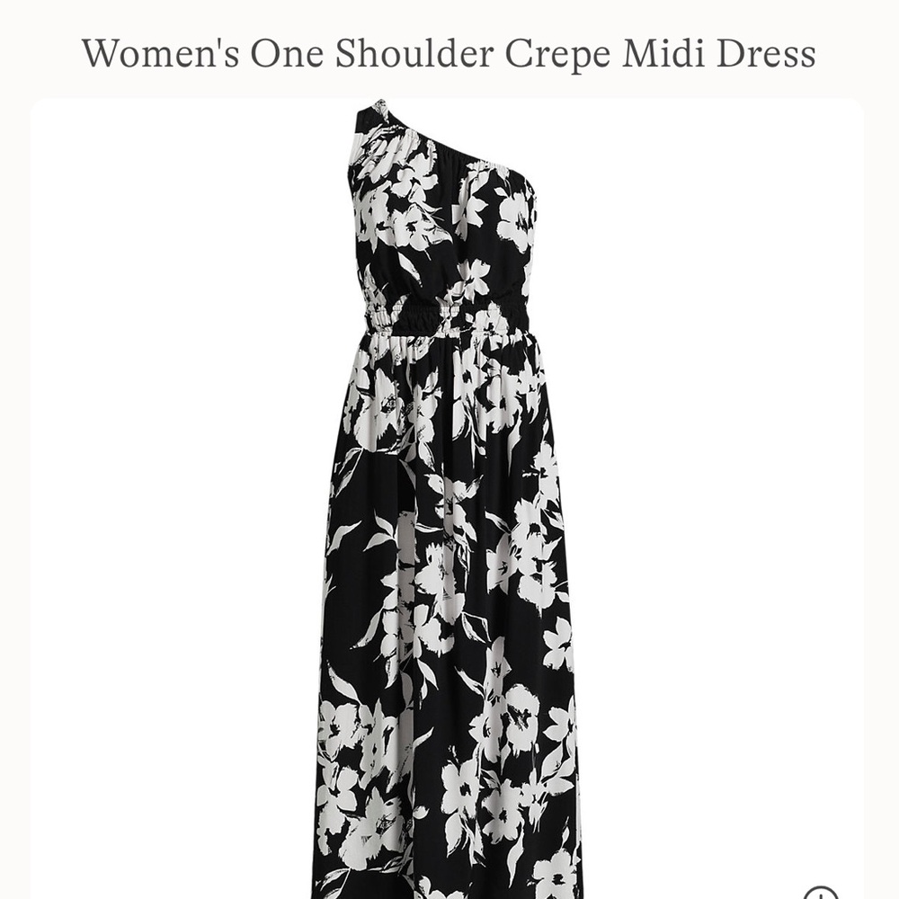 Lands' End Black and White One-Shoulder Floral Midi Dress
